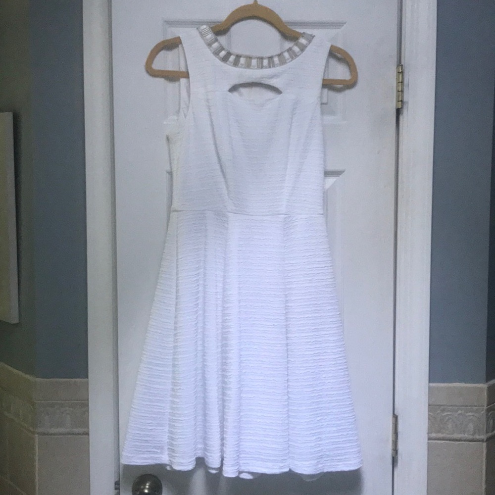 DressBarn White Mini Dress with Neck Embellishment